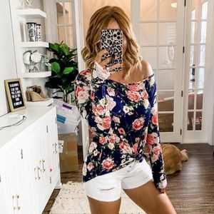 Style The Show Black floral off the shoulder top